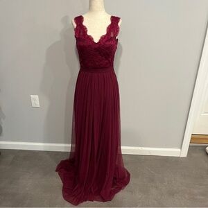 Anthropologie Hithero Red Lace Long‎ Chiffon Dress 4